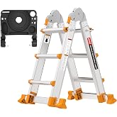 Valeo Ladder 11FT, Multi Position 3 Step Ladder Extension, Anti-Slip A Frame Folding Ladder with Removable Tool Tray, 330lbs Adjustable Telescopic Aluminum Ladders for Stairs Home Indoor Outdoor Roof