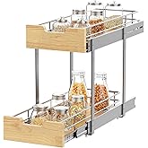 Sikarou Pull Out Cabinet Organizer,Heavy-Duty Slide Out Shelf, Wood and Wire Basket, Pull Out Drawer for for Kitchen Under Sink Space, Pantry, Bathroom, 2 Tie 9 * 21 in