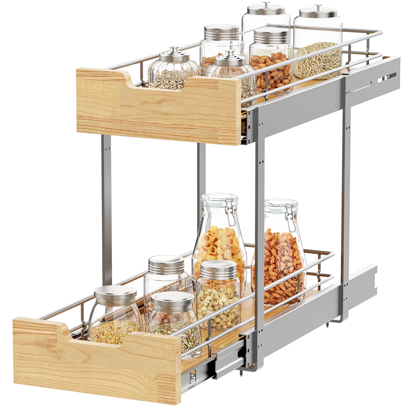 Photo 1 of Sikarou Pull Out Cabinet Organizer,Heavy-Duty Slide Out Shelf, Wood and Wire Basket, Pull Out Drawer for for Kitchen Under Sink Space, Pantry, Bathroom, 2 Tie 9 * 21 in