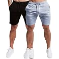 EVERWORTH Men's Gym Shorts - Fitted Workout Running Training Shorts With Zipper Pocket (Navy, Large)