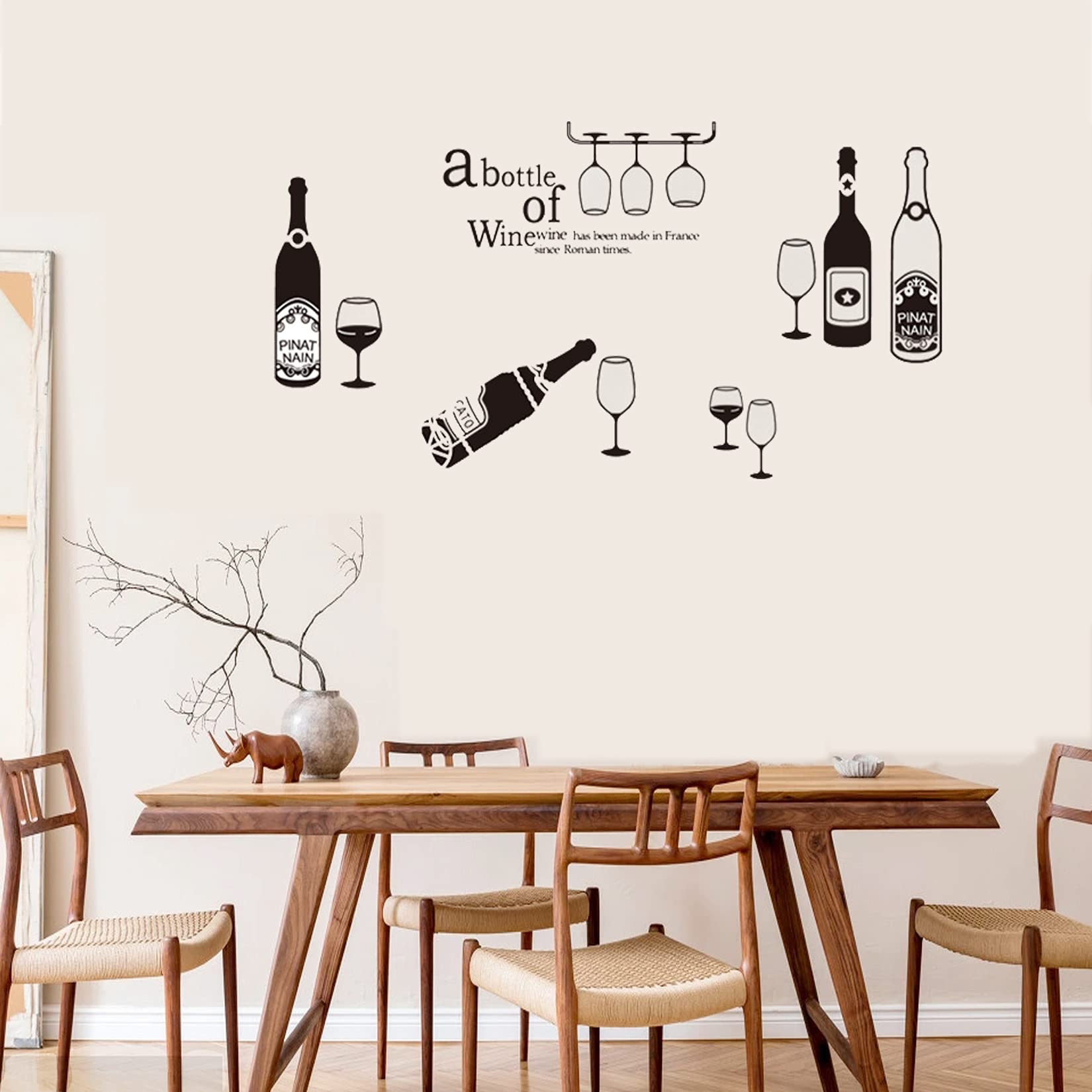 Wine Bottle Kitchen Wall Decals, Wine Glass Bottle Display Stand Wall Sticker, Removable DIY Art Wall Stickers Mural for Dining Room Living Room Cupboard Decoration
