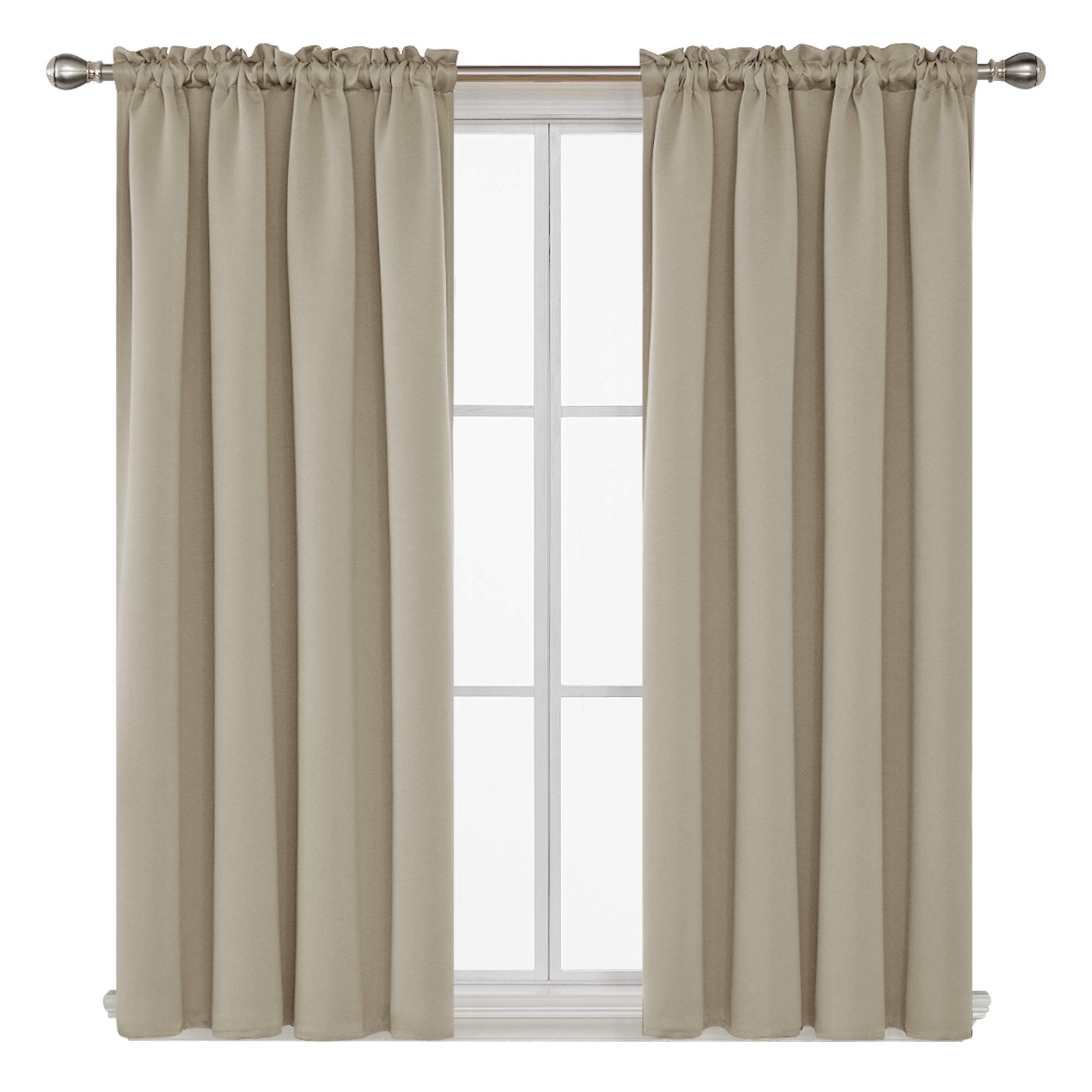 Deconovo Rod Pocket Blackout Curtains Thermal Insulated Curtains Room Darkening Curtains for Living Room Beige 42W x 63L Inch 2 Panels