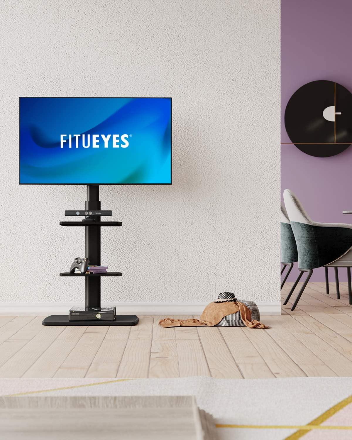 FITUEYES Floor TV Stand for 32 to 65 TVs Solid Wood Base Tall TV Stands Mount Swivel Universal TV Mount with Height Adjustable Shelves: Furniture & Decor