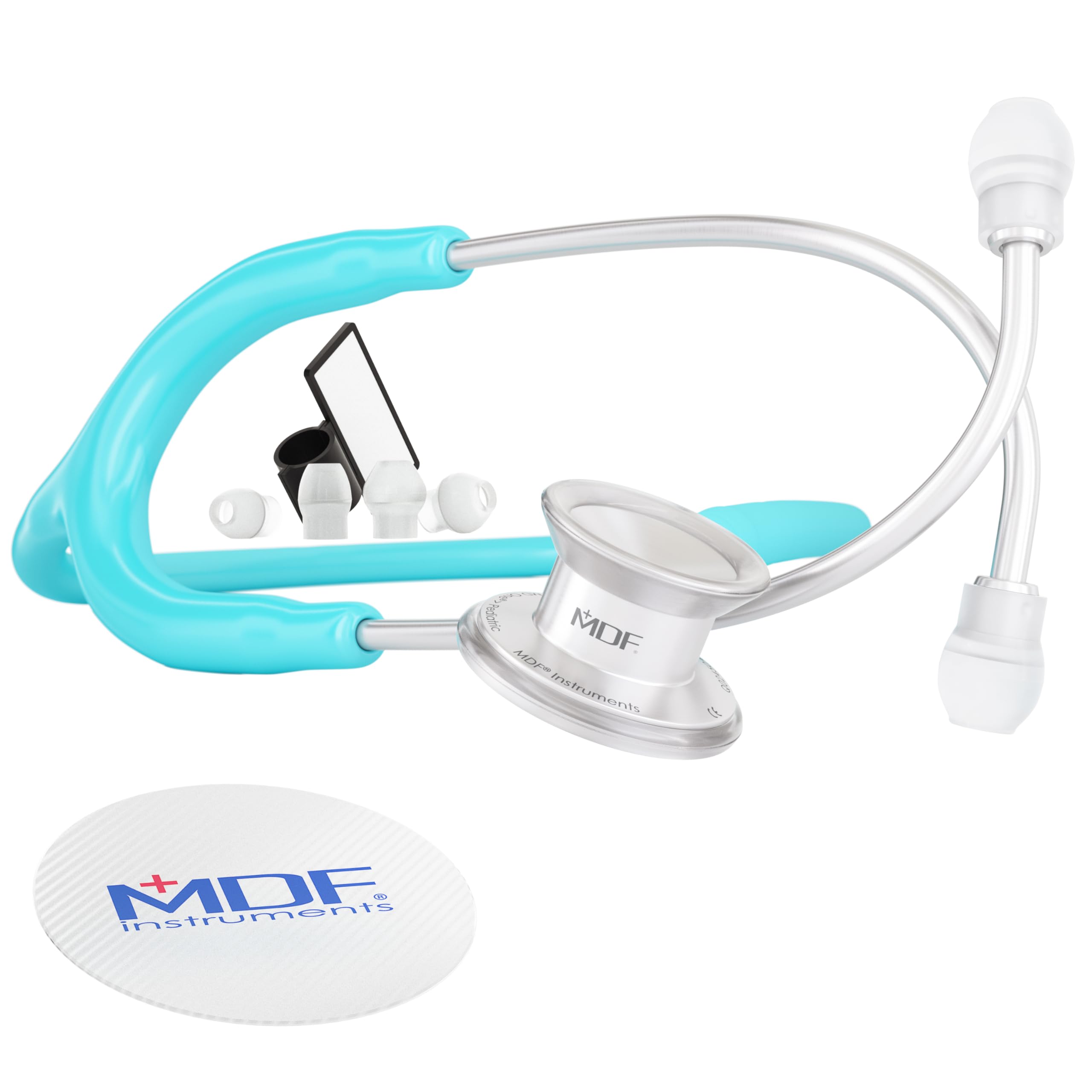 MDF Instruments, MD One Stainless Steel Premium Dual Head Pediatric Stethoscope, Pastel Blue Tube, Silver Chestpieces-Headset, MDF777C03