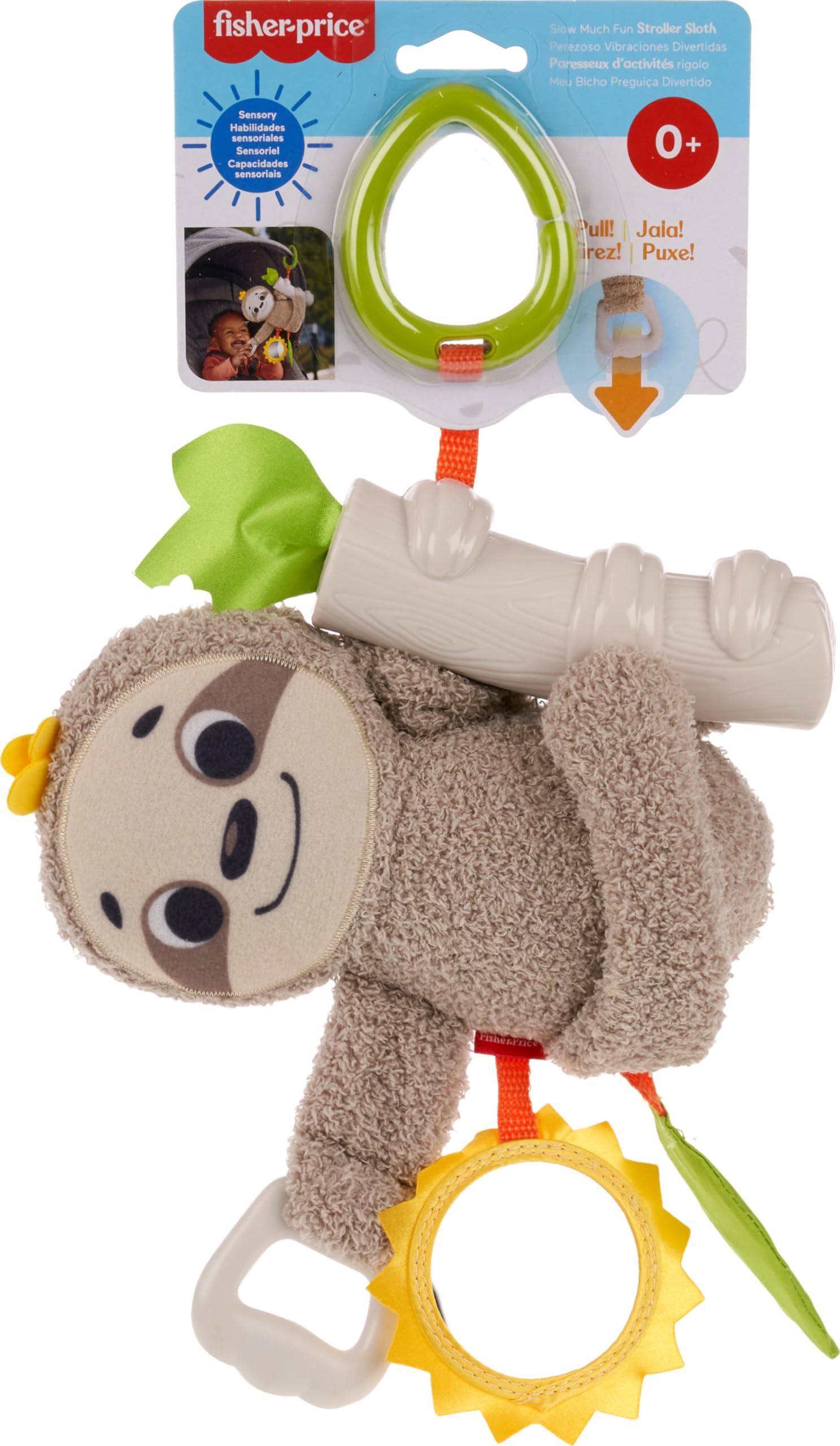 Fisher-Price Baby Toy Slow Much Fun Stroller Sloth, Travel Activity with Motion & Sensory Details for Newborns Ages 0+ Months