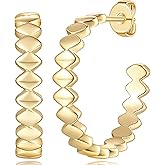 PWQIEE Gold Hoop Earrings for Women 14K Gold Earrings for Women Hoop Earrings for Womens Studs Memorable Rhombic-Shaped Design Studs Earrings for Womens Hoops 22mm