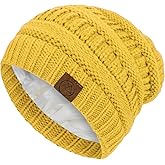 Beanies Women Satin Lined Beanie Winter Hats for Women Silk Lined Slouchy Beanie for Winter Warm Knit Cuffed Beanie Hat