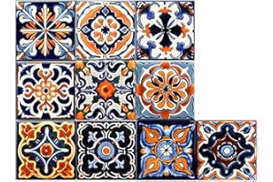 ArtisanAura Peel and Stick Moroccan Tile Stickers, Waterproof Backsplash for Kitchen & Bathroom, Self-Adhesive Removable Talavera Boho Wall Decals for Home Decor (4x4 Inch, 10 PCS)