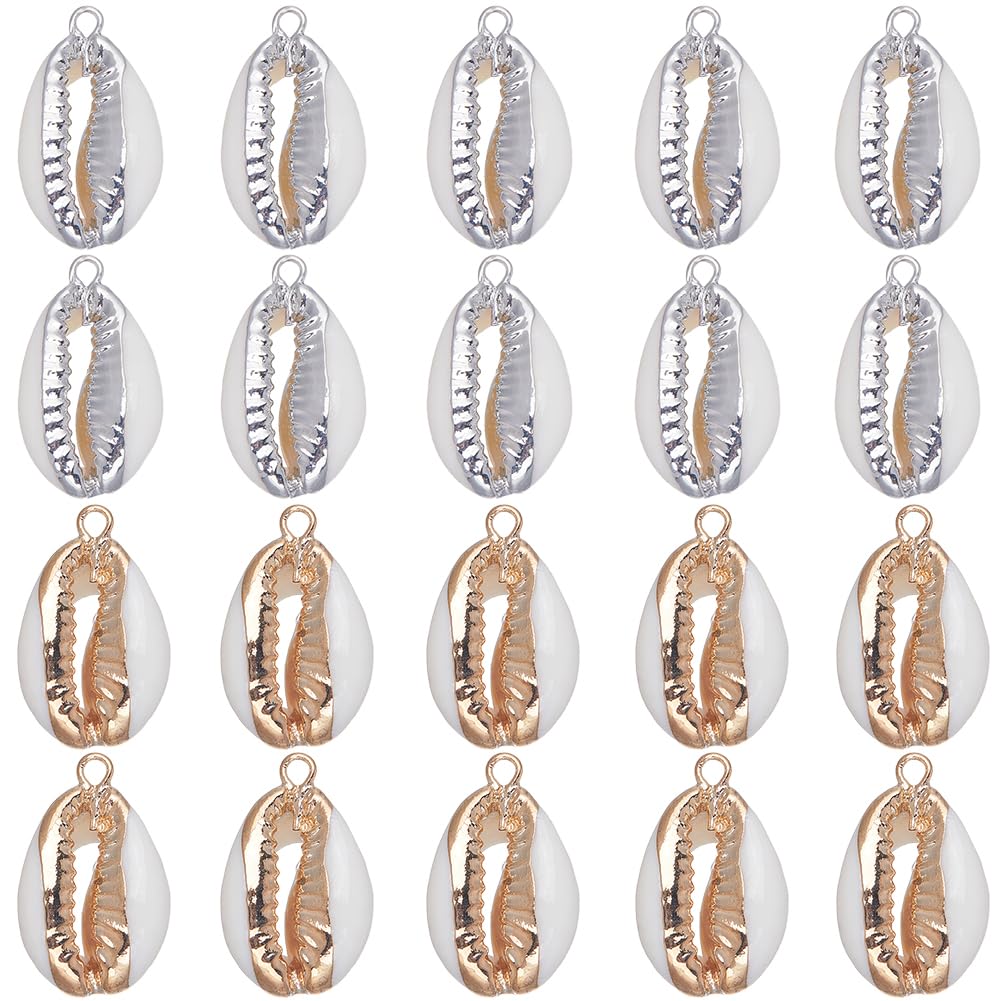 SUNNYCLUE 1 Box 20Pcs Seashell Charms Bulk Shell Charms Small Cowrie Shells Cowrie Summer Ocean Hawaii Electroplated Beads for jewellery Making DIY Bracelets Necklaces Earrings — image 1