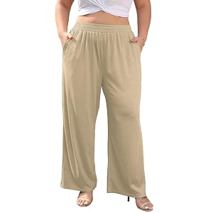 Lastshe Plus Size Wide Leg Pants with Pockets for Women Stretchy, 1X-5X