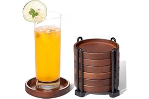 YANGBAGA Set of 6 Wooden Coasters With Holder - Coffee Table Coasters for Drinks, Modern Home Decor, Dining Table Decorative Set, Cute Beer Bar Rustic Outdoor Wood Coaster