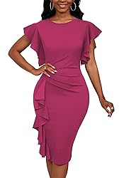 Yajedo Womens Hot Pink Dress with Short Ruffle