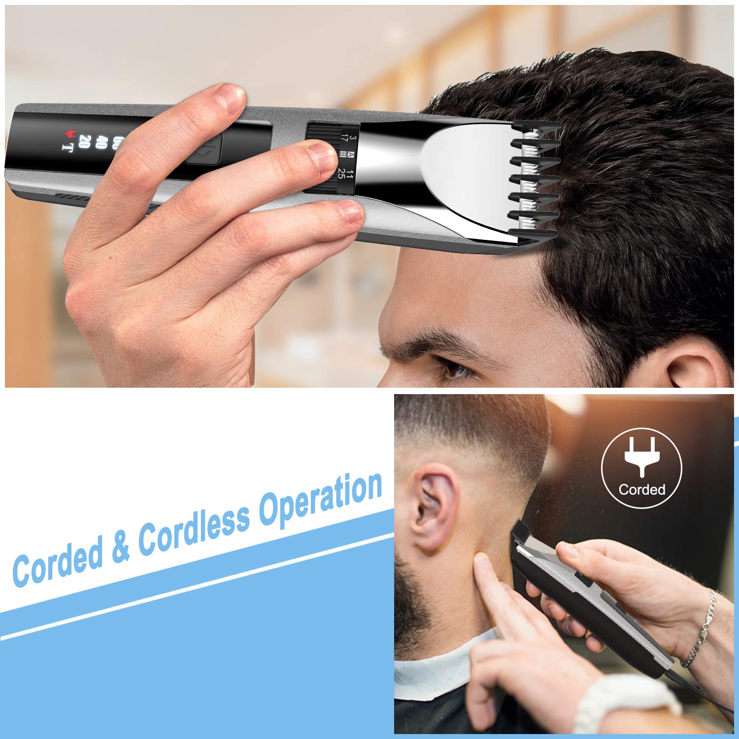 Paubea Electric Cordless Hair Clippers - All-in-One Adjustable Guide Combs at Home Haircut Machine Hair Cutting Tools Hair Trimmer Grooming Kit for Men: Beauty