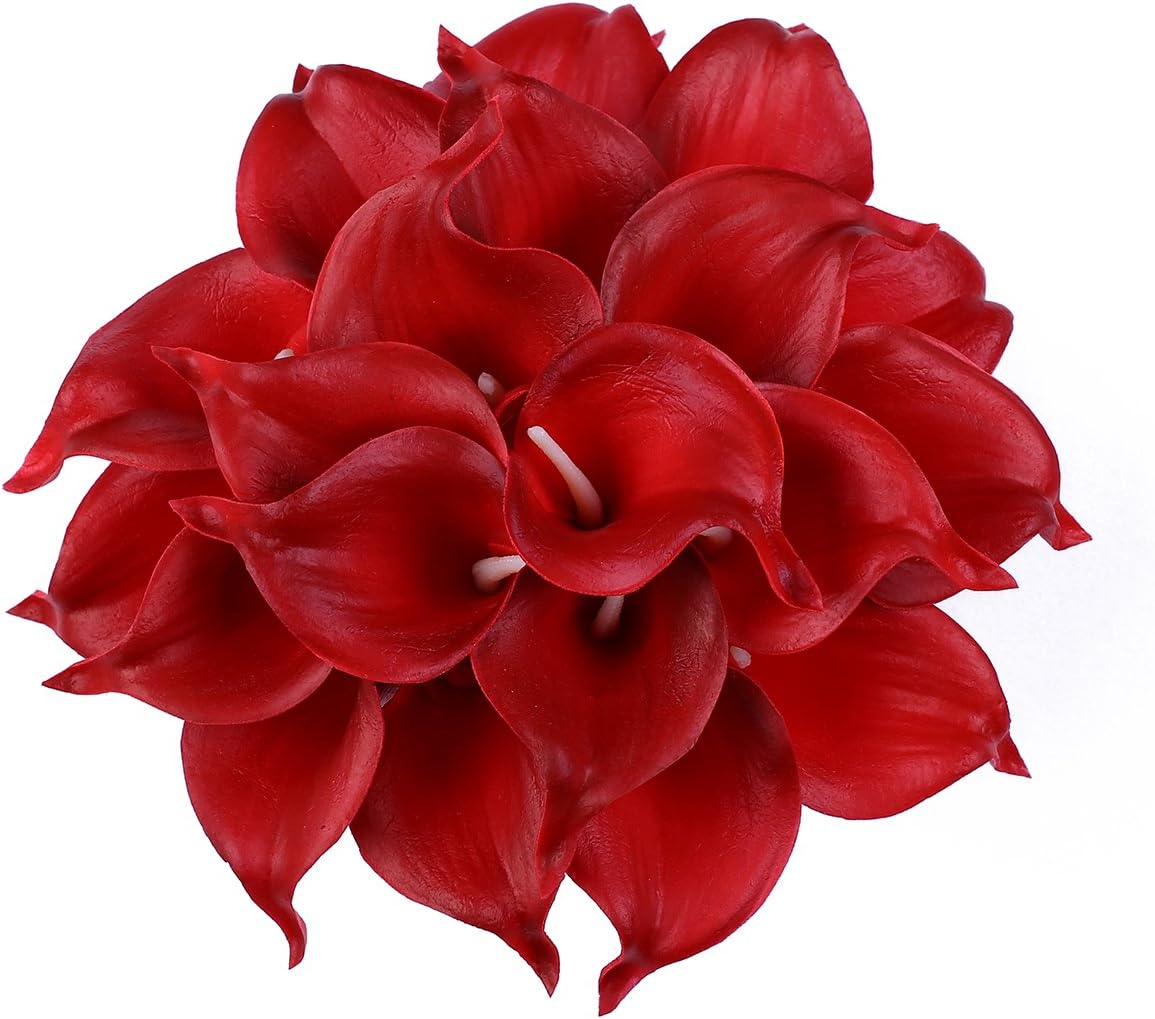 Leagel Calla Lily Bridal Wedding Bouquet Head Lataex Real Touch Flower Bouquets (20, Red)