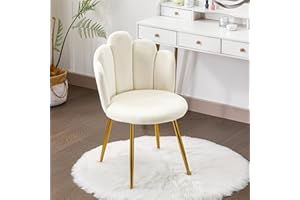 BOWTHY Vanity Chair for Makeup Room - Midcentury Modern Accent Chair for Living Room Bedroom, Makeup Chair with Back Support Velvet Chair with Gold Legs (Cream)