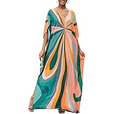 Chunoy Women Loose Lightweight Turkish Summer Boho Arc Line Long Beach Cover Up Kaftan Maxi Dress Multicolor