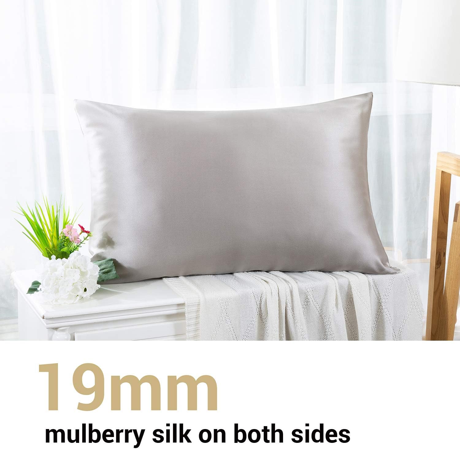 ZIMASILK 100% Mulberry Silk Pillowcase for Hair and Skin,Both Side 19 Momme Silk, 1pc (Queen 20''x30'', Dark Grey): Home & Kitchen