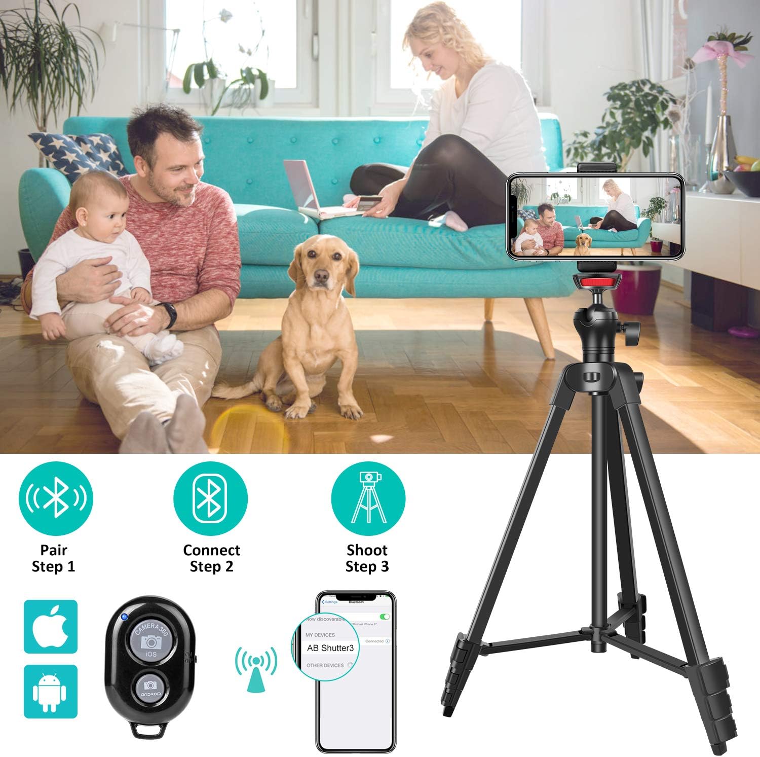 57”Tripod, Portable Lightweigh Travel Phone Tripod for Live Streaming Vlog Video, with Phone Clip, Remote Shutter, Backpack, Maximum Load 3KG, 1/4" Mounting Screw, TAIROAD T50 : Camera & Photo