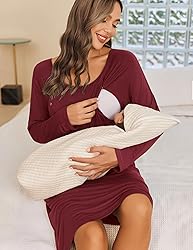 Ekouaer Womens Nursing Nightgown Side Open Delivery