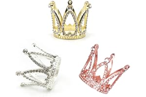 HAZYORE 3 Pieces Crown Cake Topper, Princess Little Crown Heart shaped Diamond Alloy Pink Silver Crown, Mini Crown Children's Birthday Cake Baking Decoration Paper Cup Cake Decoration