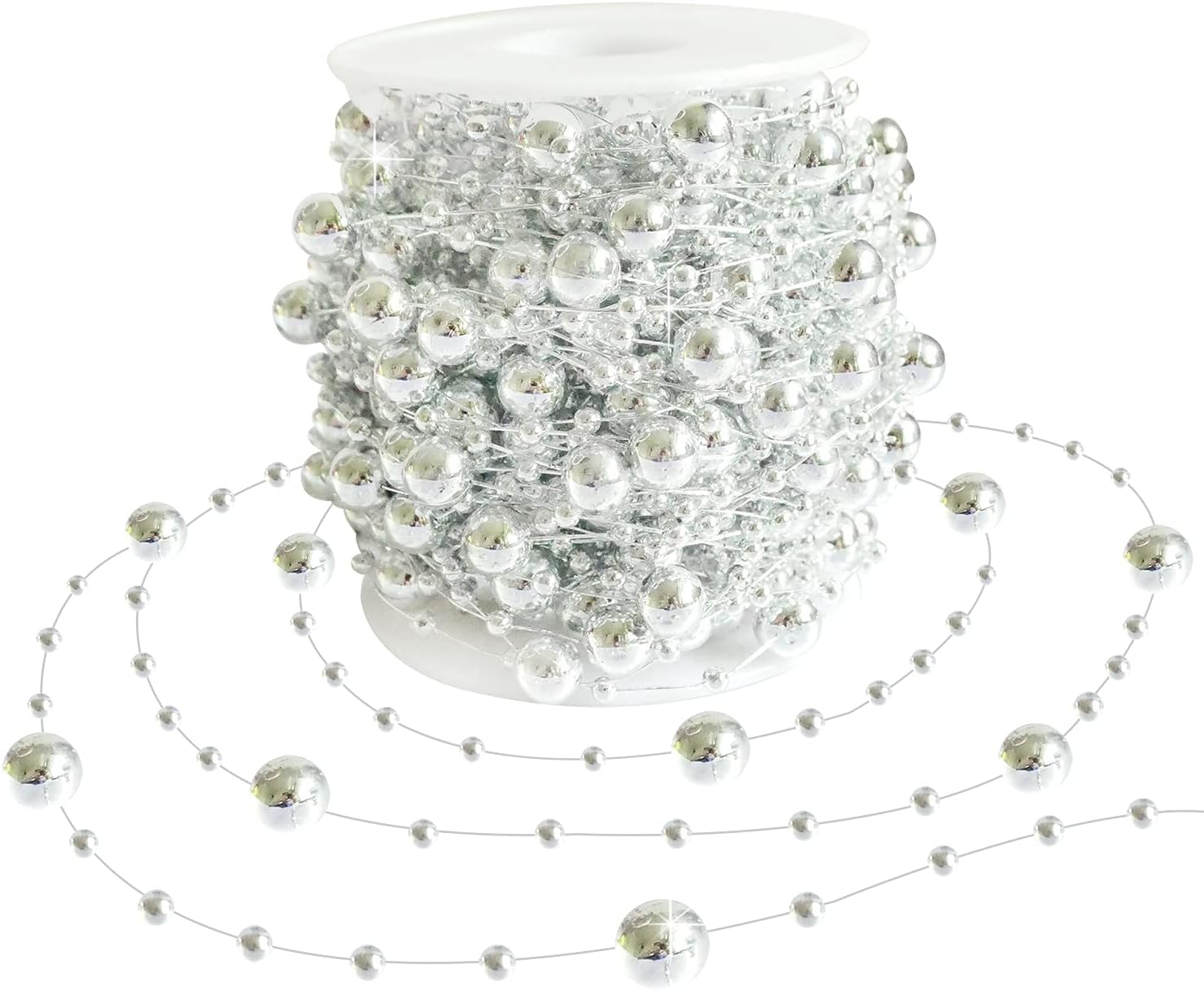 Wreaths, Garlands & Swags - HADDIY Christmas Tree Beads Garland Decoration,66 Feet Silvery Pearl Strands Chain for Christmas Tree Decor,Crafts and Holiday Décor
