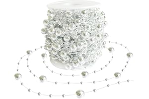 HADDIY Christmas Tree Beads Garland Decoration,66 Feet Silvery Pearl Strands Chain for Christmas Tree Decor,Crafts and Holiday Décor