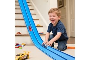 INKZOO Flex Tracks 15 Ft Starter Set Flexible Race Track for Kids 3+, Flexible Car Track Race Car Ramp Track Compatible with Diecast 1/64th Cars, Portable Rolls Up Race Tracks with Strong Suction Cups