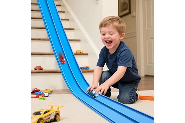 INKZOO Flex Tracks 15 Ft Starter Set Flexible Race Track for Kids 3+, Flexible Car Track Race Car Ramp Track Compatible with 
