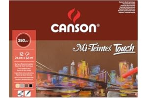 CANSON Mi-Teintes Coloured Drawing 335g 24 x 32cm Paper Pack, 6 Fine Sanded Colours, 12 Sheets, Pastel & Mixed Media, Ideal for Professional Artists & Illustrators