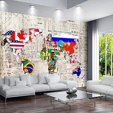 Rétro Carte Du Monde Papier Peint Murale Murale Stickers