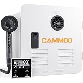 CAMMOO 65000BTU RV Tankless Water Heater with 15x15 Inch White Door, Dual Water Outlet & Wired Controller, Instant Hot in 3s,