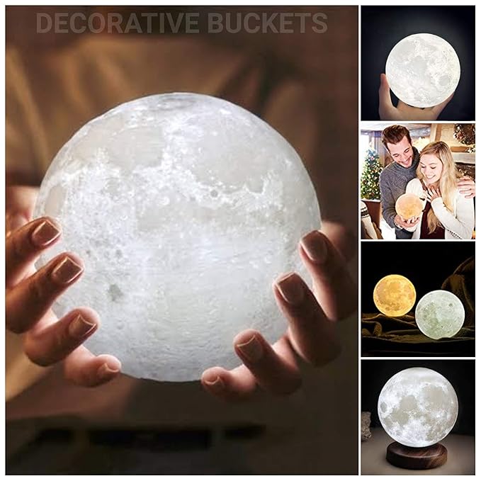Decorative Buckets:Valentine Gifts|Romantic Gifts | Battery Operated LED 3D Moon LAMP & Love Card|Table LAMP| Anniversary Gifts|Valentine Gifts for Girlfriend,Boyfriend,Wife,Husband|Gifts for her