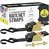 DC Cargo Mall Bolt-on Auto Retractable Ratchet Straps (2-Pack) 1” x 9ft, Heavy Duty, 1,200lb Break Strength – Tie Down Straps for Boat, Jet Ski, RZR, ATV