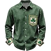 St Patricks Day Shirt Men Shamrock Clover Printed Long Sleeve Button Down Shirts Casual Slim Collared Outfits 2026