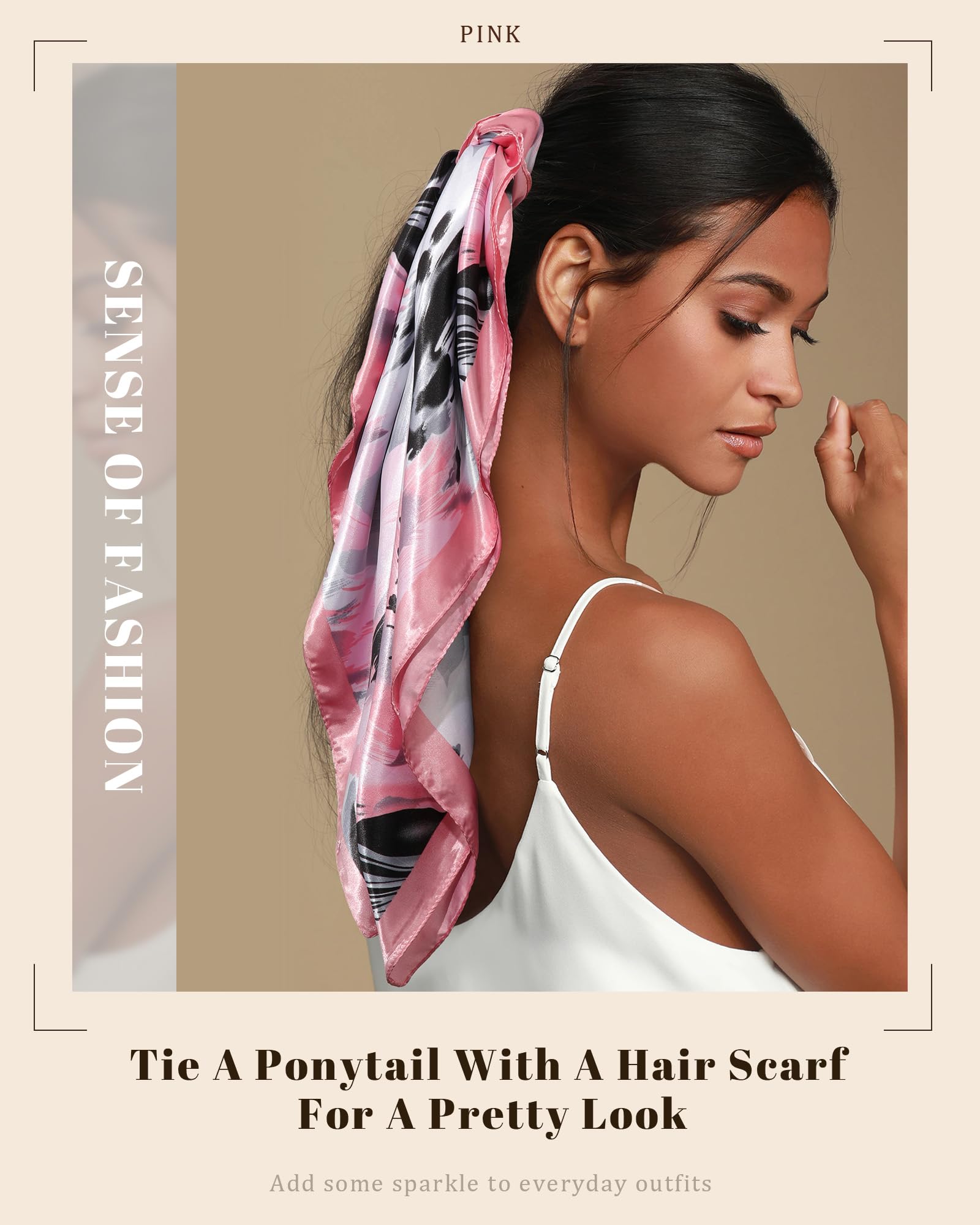 AWAYTR 35” Satin Head Scarf for Women Like Silk Scarf Hair Bandanas Women Large Square Neck Scarf Headscarf Head Wrap