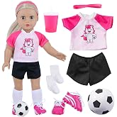 18INDC 18 Inch Doll Clothes &amp; Accessories, 7PCS Soccer Sport Outfit Set | Headband, Tops, Shorts, Shoes, Mini Soccer Ball, Socks, Water Bottle, For 18" Dolls, Age 3+, Doll Not Included