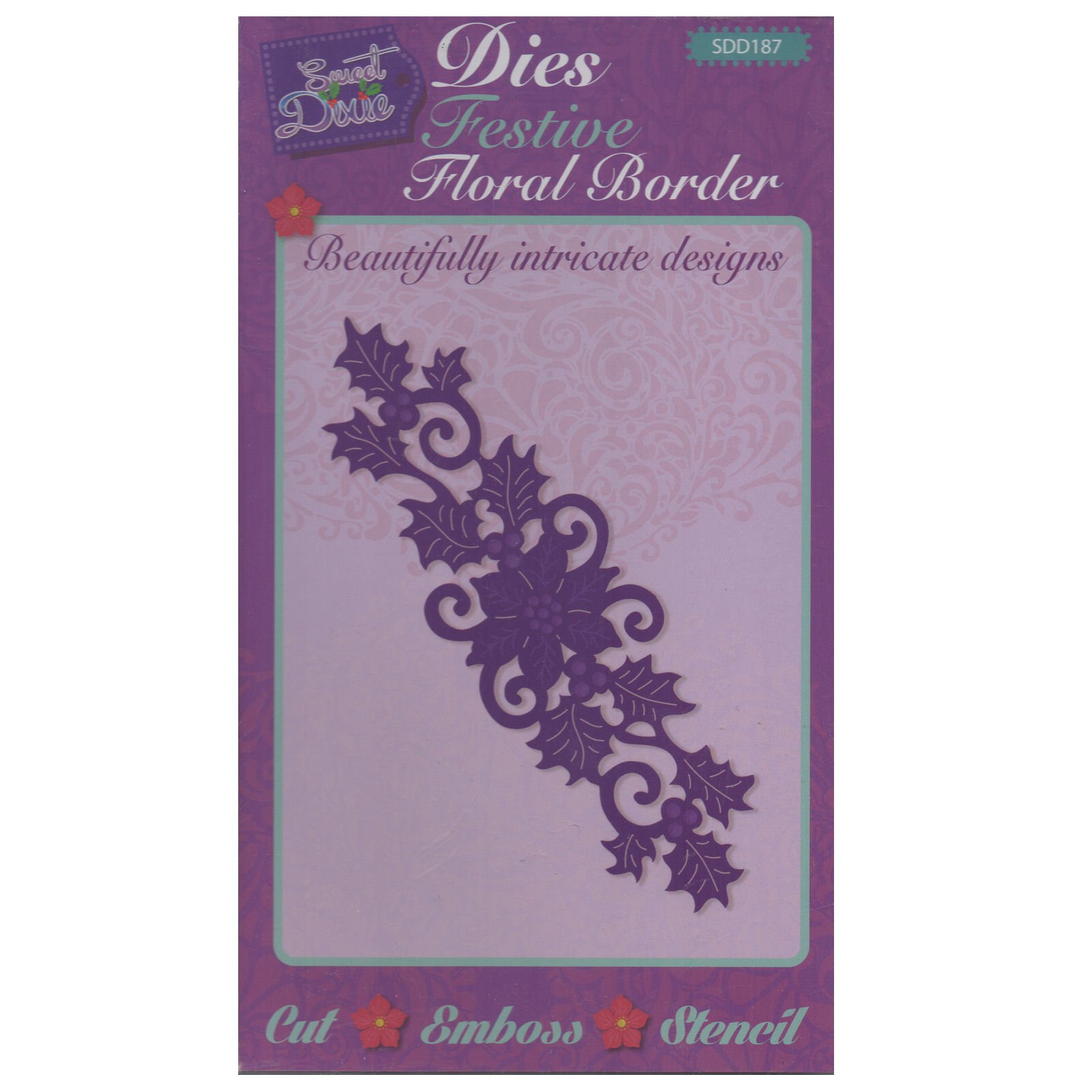 Sweet Dixie Festive Floral Border Die, Metal, Grey, 29.4 x 15.8 x 0.9 cm