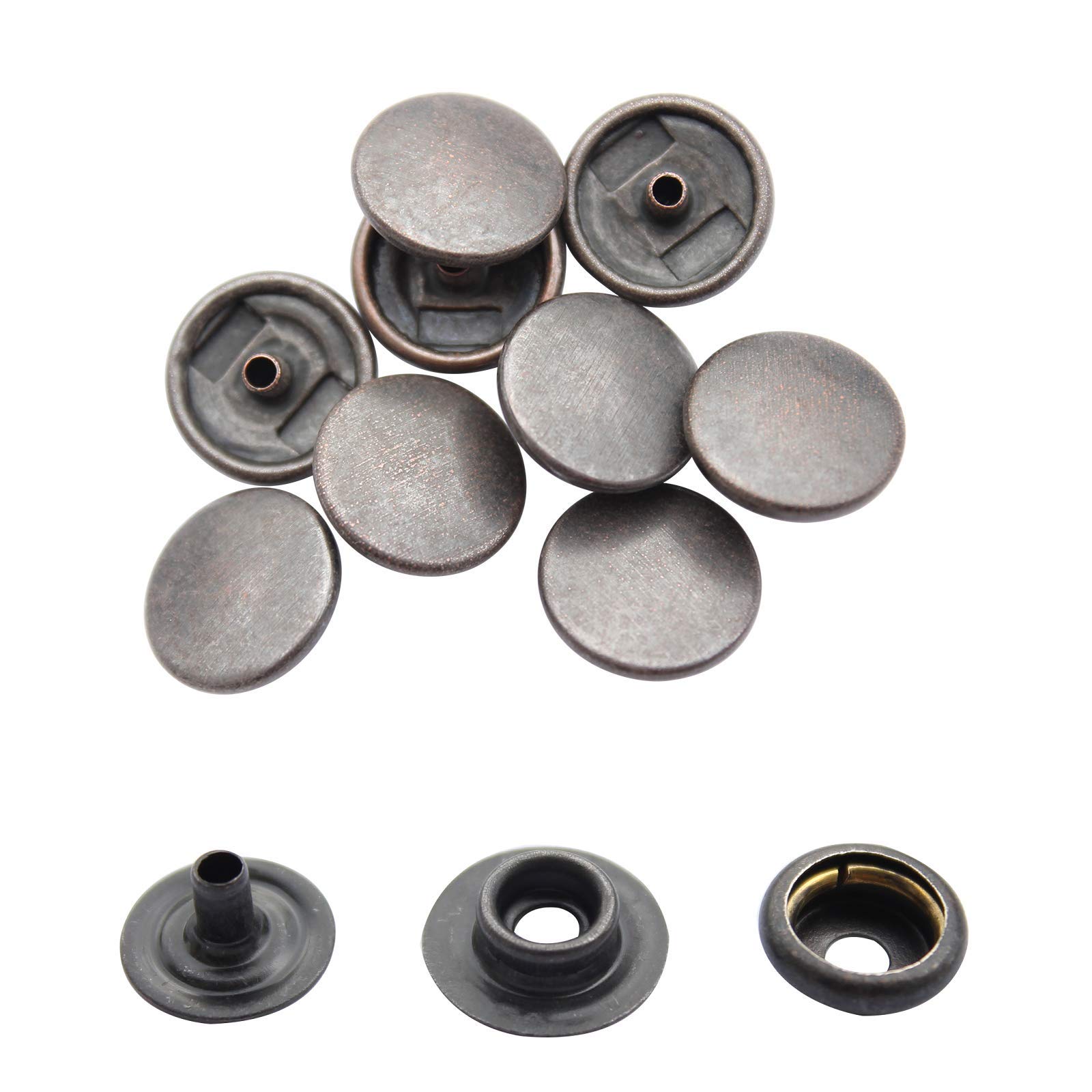 Trimming Shop 50 Set Snap Fasteners Press Studs Heavy Duty Metal Snap Buttons for Clothes Handbag Purse Sewing Craft Leather Jackets DIY Supplies, Gunmetal Black, 15mm