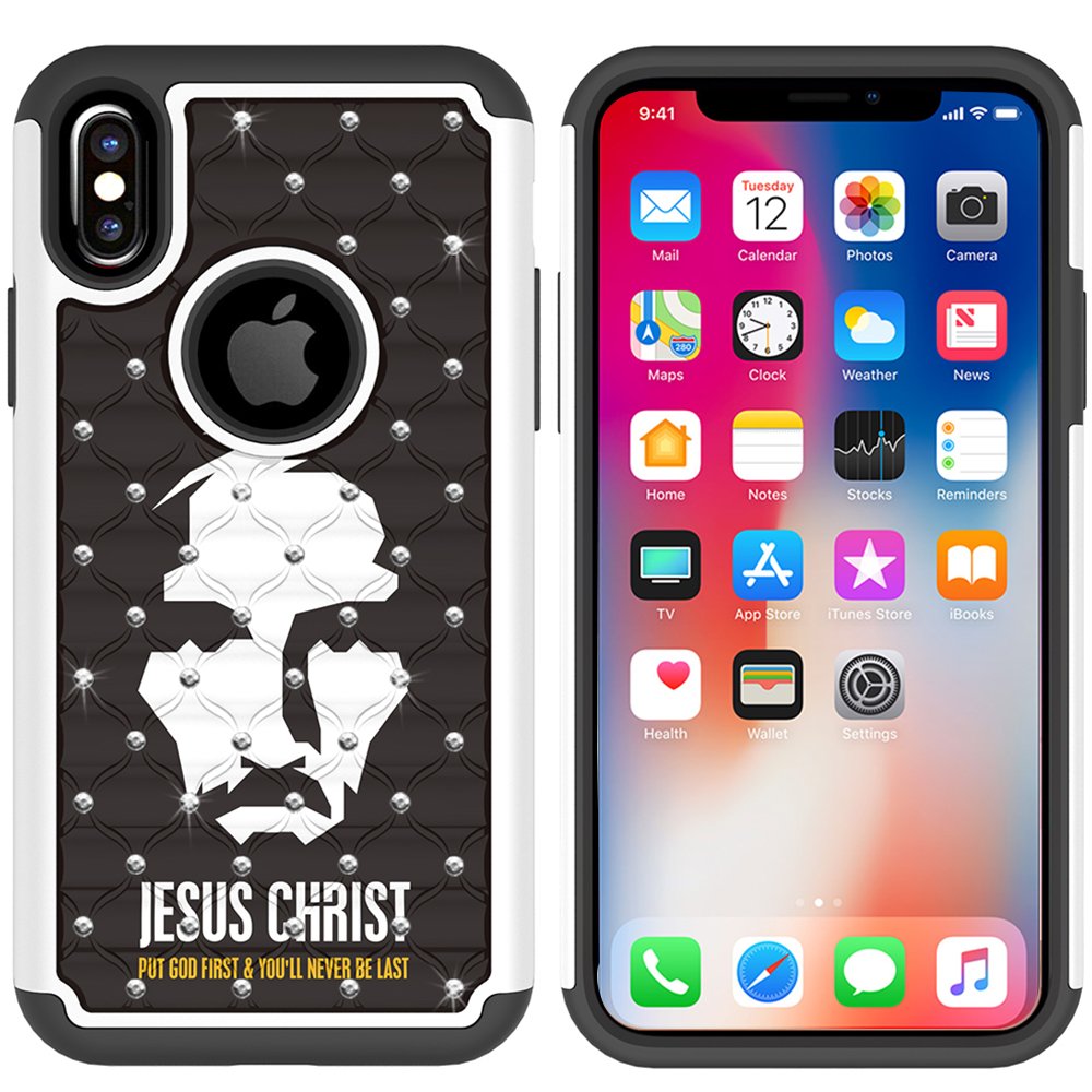 iPhone X Case, MagicSky [Shock Absorption] Studded Rhinestone Bling Hybrid Dual Layer Armor Defender Protective Case Cover for Apple iPhoneX - Jesus