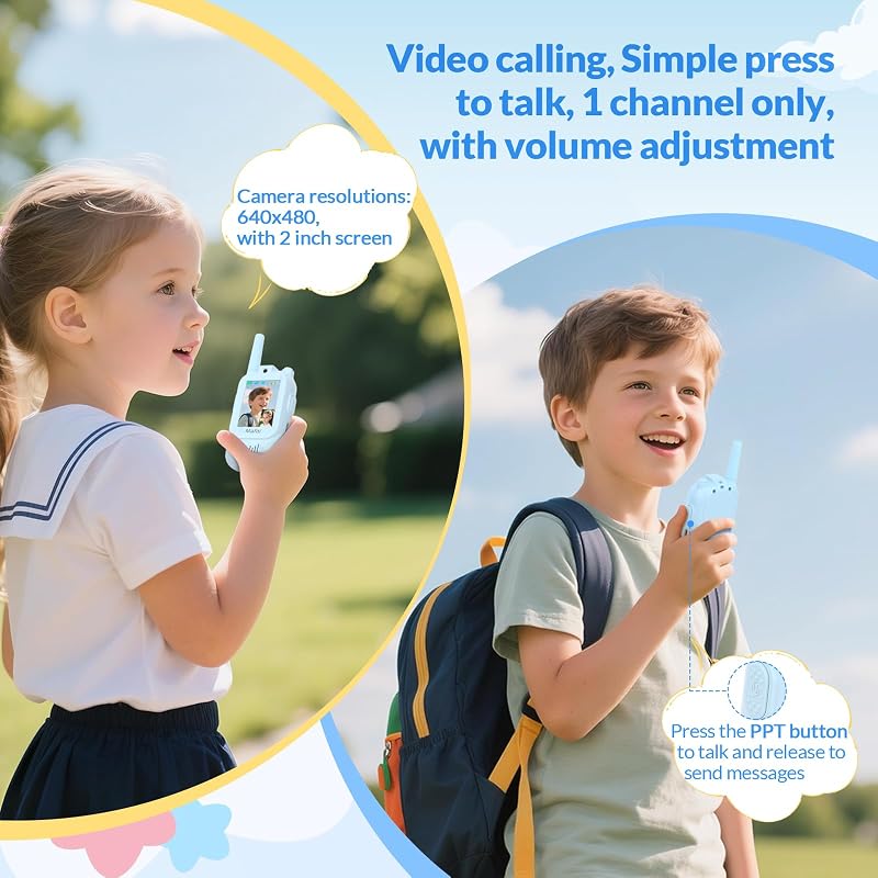 Kinder Walkie Talkies mit Video Funktion 2pcs - Visuelle Walkie Talkies mit 2 Zoll IPS Bildschirm, Video Walkie Talkie Kinder Walky Talky Aufladbar für 3-12 Jahren Junge für Indoor & Outdoor
