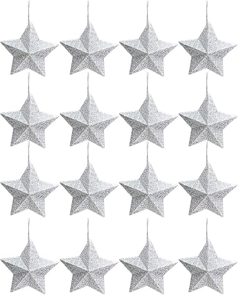 Amazon クリスマスツリー 飾り 星 ツリー装飾 オーナメント クリスマス アクセサリー 吊り下げ 立体 きらきら星 7cm 16点セット イベント 祭り パーティー 飾り 銀色 クリスマス雑貨 おもちゃ