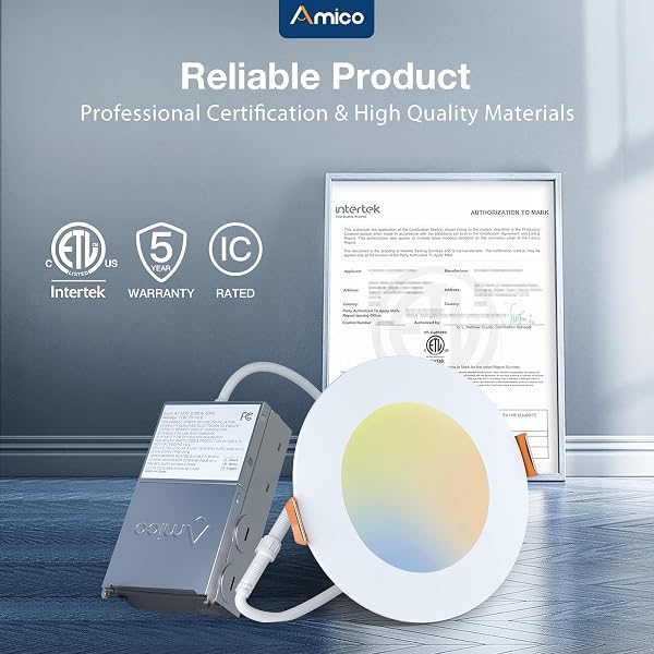 AMICO 12 PACK 4 INCH 5CCT ULTRA-THIN LED RECESSED DIMMABLE CAN/CEILING LIGHT WITH JUNCTION BOX, 2700K/3000K/3500K/4000K/5000K SELECTABLE, 11W EQV 70W, 800LM HIGH BRIGHTNESS WAFER DOWNLIGHT – ETL&FCC