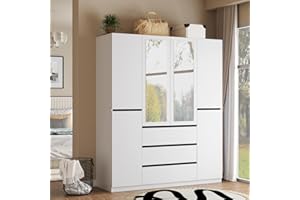 Wakefit 6 Door Armoire Wardrobe Closet with Large 3 Drawers & 2 Mirror, Wooden Bedroom Armoires with Shelves and Hanging Rod, Freestanding Wardrobe Cabinet for Bedroom, Guest Room (White)