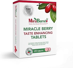 MiraBurst Taste Enhancing Miracle Berry Tablets (20 Count), Produced from 100% Pure Miracle Fruit Powder, No Additives, No Preservatives, Non-GMO, Vegan, Turns Sour and Acidic Food and Drinks Sweet
