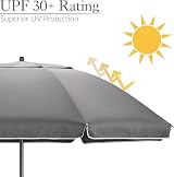 CHRISTOW Portable Beach Parasol Tilting 2m UV 50+ Grey Garden Sunshade view 4