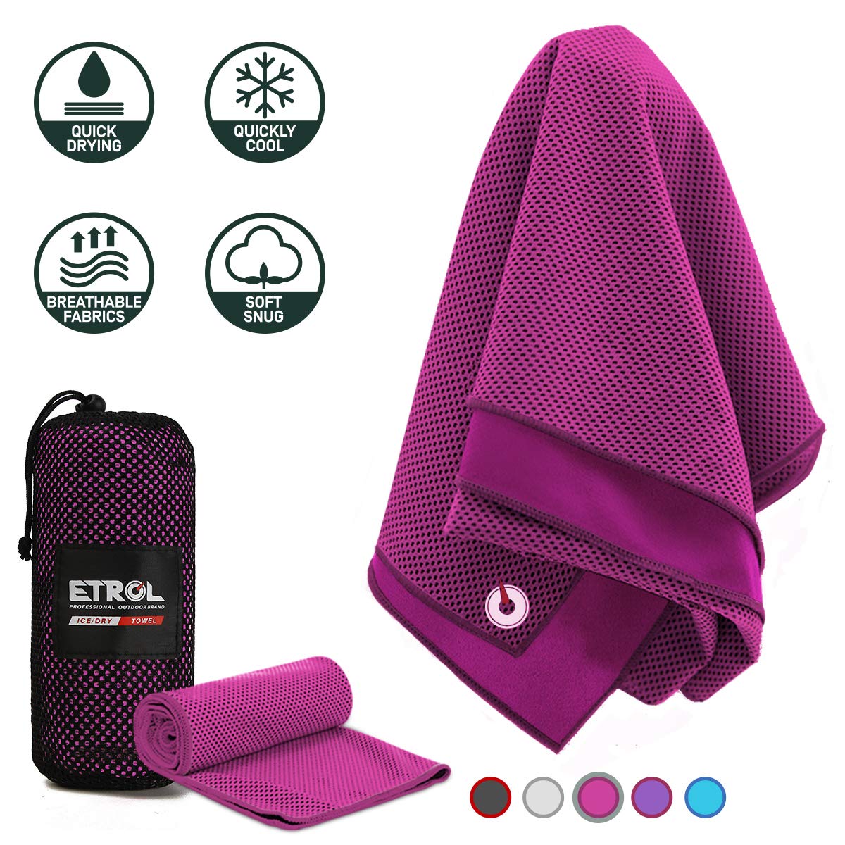 ETROL 2 in 1 Camping Towel - Cooling & Fast Drying - Lightweight, Super Absorbent Microfiber Anti-Skid - Perfect for Beach, Yoga, Travel, Sport, Fitness, Hiking, Backpacking, Swimming 3 Size-5 Colors