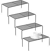 ASTOTSELL Set of 4 Kitchen Cupboard Organizer Shelves, Metal Orifice Board Counter Storage Racks with Non-Slip Rubber Feet, Heavy Duty for Pantry, Fridge, Cabinet, Black
