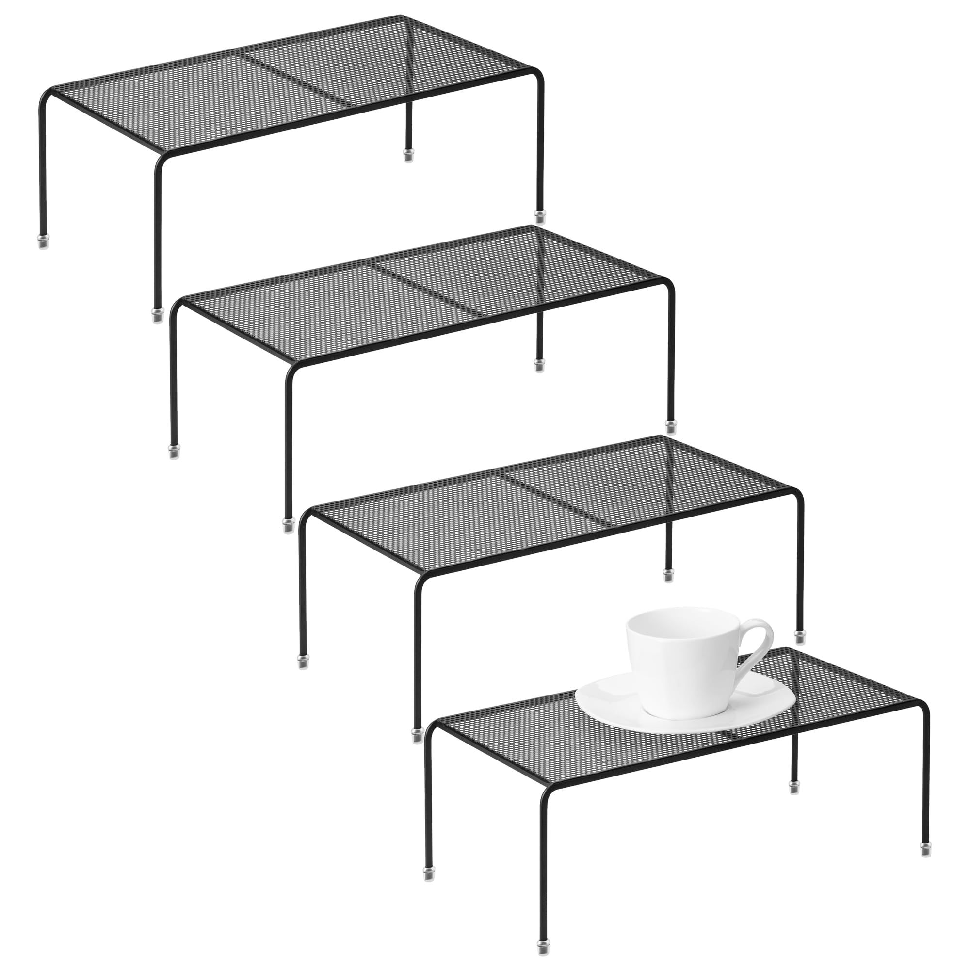 ASTOTSELL Set of 4 Kitchen Cupboard Organizer Shelves, Metal Orifice Board Counter Storage Racks with Non-Slip Rubber Feet, Heavy Duty for Pantry, Fridge, Cabinet, Black