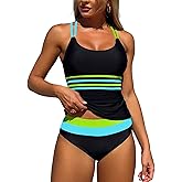 ZAFUL Tankini Swimsuits for Women Tummy Control High Waisted Twist Front Ruched Two Piece Bathing Suit