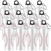 Yaomiao 12 Pcs Baseball Water Bottles for Girls or Boys 17 oz Aluminum Baseball Gifts Tumbler Lid Leak Proof Sports Bottles for Gym Travel Teammate Coffee Friend Men Classmate Bicycle